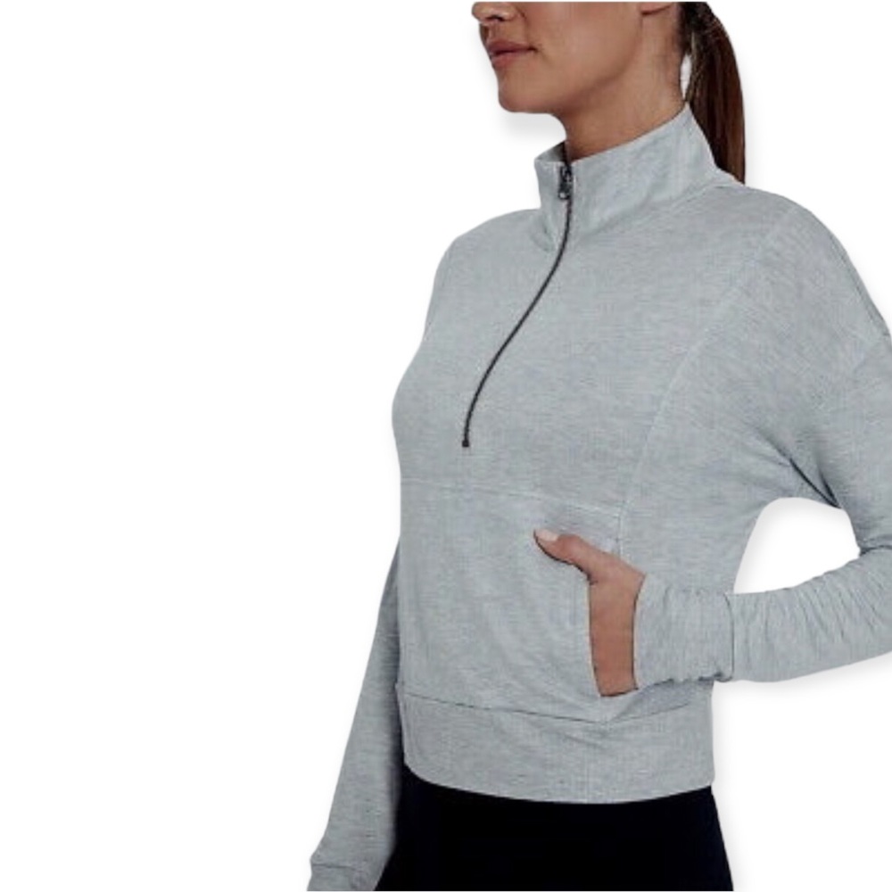 Balance Collection Women’s Half Zip Knit Pocket Long Sleeve Pullover Gray Large